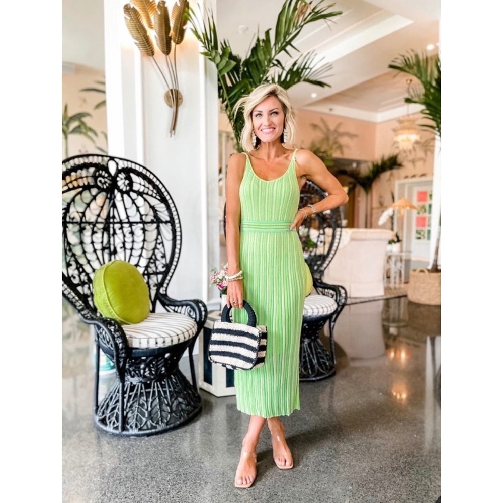 J.Crew Limited-edition midi striped sweater-dress Womens sz M Lime Green